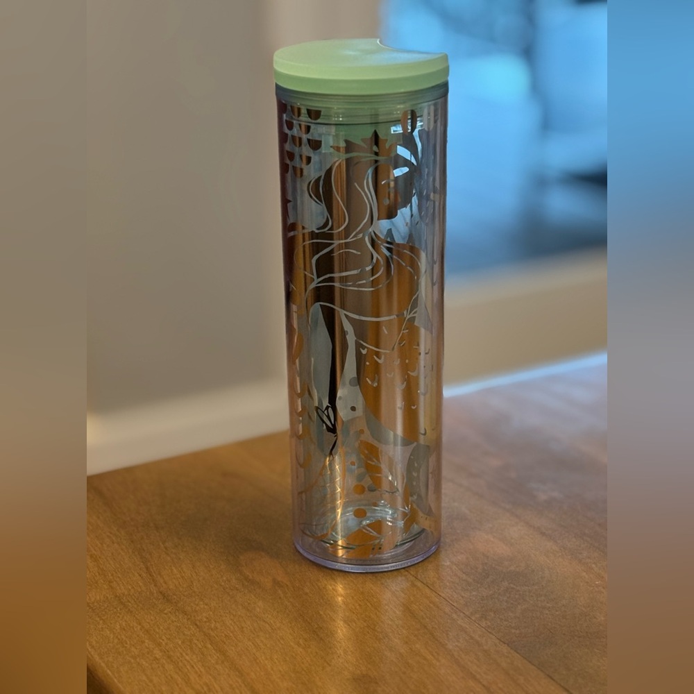 Starbucks Siren Mermaid Tumbler Cup With Lid 16 oz Clear Acrylic Gold Mint Teal